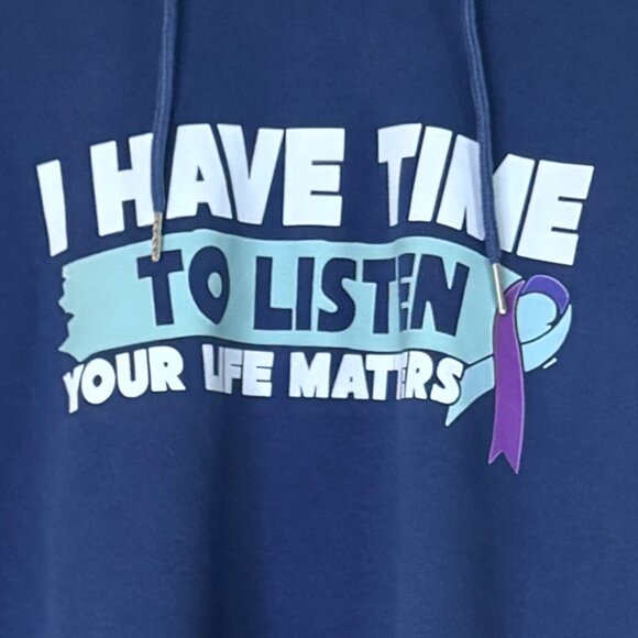 Medium Blue "Your Life Matters" Cotton Hoodie, XL - Picture 2 of 4